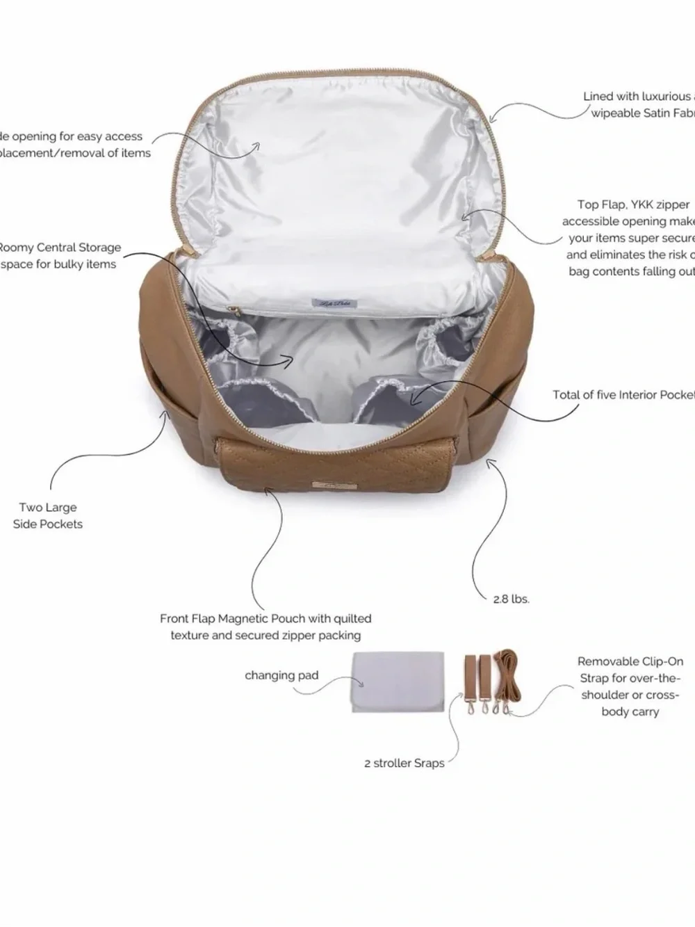 Quilted Front Pocket Baby Backpack Bag - Tan